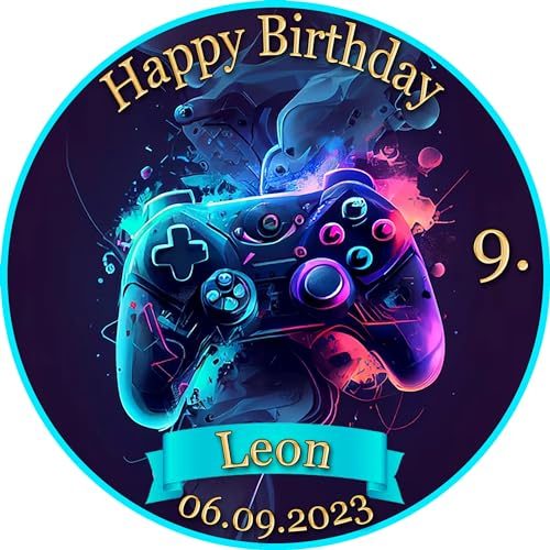 Tortenaufleger Fototorte Tortenbild Kindergeburtstag Game On Gamer GO02 (Zuckerpapier) Rund 20 cm Ø ohne Foto