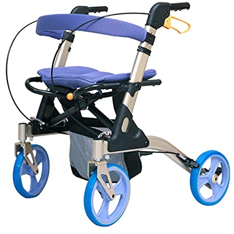 Gehstock, 4-rädriger, faltbarer Rollator mit Sitz und Aufbewahrungstasche – Griff und Sitzhöhe verstellbar – Mobilitätshilfe für Erwachsene, Senioren, ältere Menschen und Behinderte – Transportstuhl