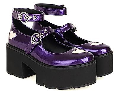 Mary Janes con Plateau da Donna Scarpe con Punta Dolce Caviglia Lolita Gothic Platform Dress Pumps Scarpe con Plateau Grosso Scarpe Eleganti in Pelle Verniciata