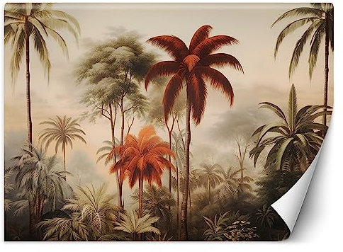 Feeby Papier Peint Intissé Palmiers Jungle 100x70 cm orange XXL Moderne Décoration Murale Tableaux Muraux Tapisserie Salon Chambre à coucher Feuilles tropicales