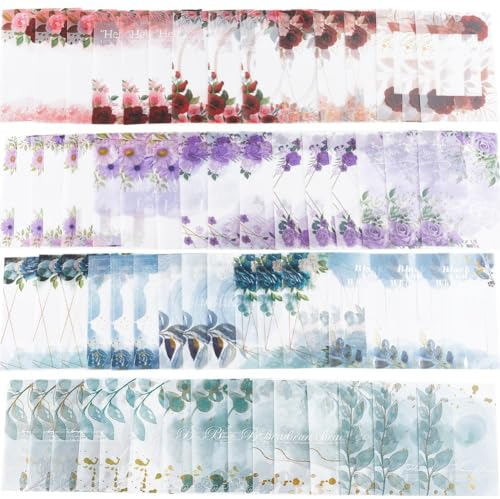 GORGECRAFT 75 Stück 4 Stile Scrapbooking-Papier Transparenter Hintergrund Dekoratives Papier Blumen-Serie Scrapbook-Zubehör Ästhetische DIY-Bastelsets Grußkarten-Hintergrund Papiermagazin