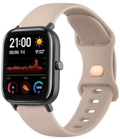 Amzpas Armband für Amazfit Bip/Bip 3/GTS/GTR - 20mm Silikon Sport Ersatzarmbänder für Damen und Herren (Milchtee)