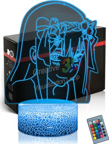 DAHEYMA 3D-Stimmungslampe Illusion Darling Franxx Figur LED Anime Nachtlicht Manga Tischlampe 16 Farben ändern sich mit Fernbedienung, Geschenke für Urlaub, Schlafzimmer Dekor Nr. 2002