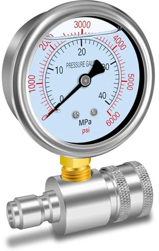 Pressure Washer Gauge Kit, Pressure Gauge for Power Washer with 3/8inch Quick Connect, Stainless Steel, 6000PSI