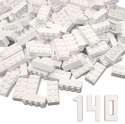 WYSWYG Building Bricks 2x4 Stud 140 Pcs, Classic Building Blocks, Building Bricks Only Compatible with Most Major Brands,White