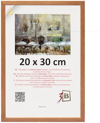 3-B Bilderrahmen LUND - Braun (Eiche) - 20x30 cm - Holzrahmen, Fotorahmen, Portraitrahmen mit Acrylglas