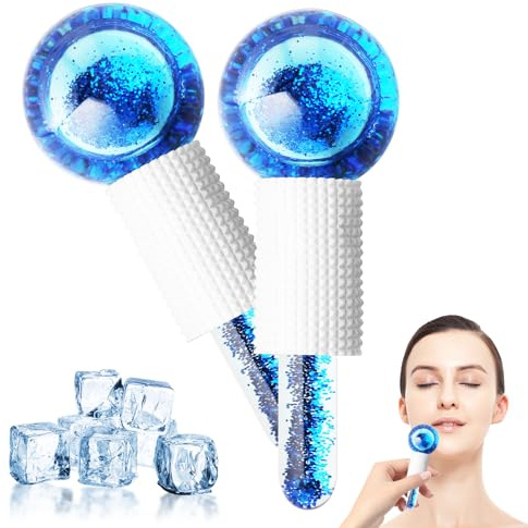 GeeRic Lot de 2 Globes de Glace pour Soins du Visage, rouleau de Glace Rafraîchissant pour le Visage, Les Yeux, Boule de Glace en Verre Froid pour la Routine de Beauté Quotidienne Bleu