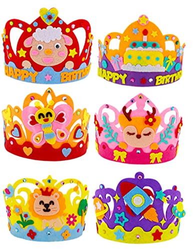 SAFIGLE 6 Sätze Kronenhut geburtstag krone hut DIY kit geburtstagsfeier kronen Tiara Stirnband-Set Materialien zur Herstellung von Geburtstagshüten Geburtstagskrone DIY-Kit Handbuch Suite
