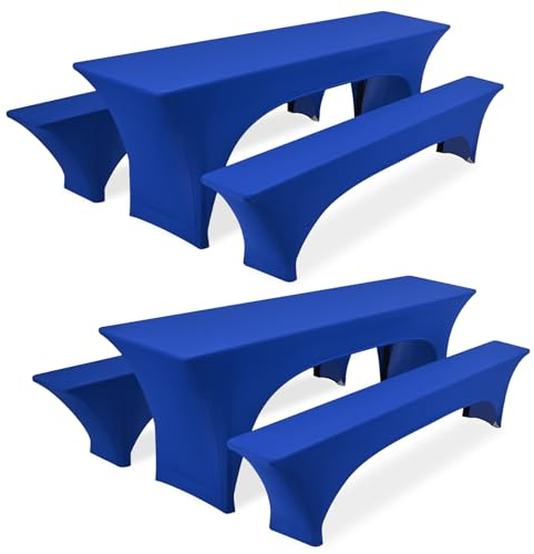Pesonlook 2er-Set Biertischhusse, Blaue Stretch-Biertisch- und Bankgarniturhusse für 50 cm Tischbreite, Bierbankhusse 220 x 50 x 70 cm für Bankett-Außenmöbel-Schonbezüge