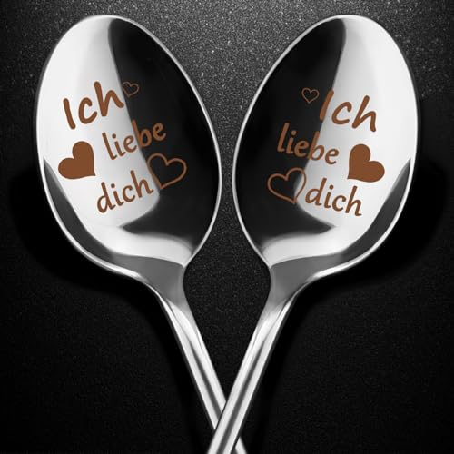 Ziamzra Ich Liebe Dich Löffel, Ostergeschenke für Männer Frauen, 2 Stk Müslilöffel mit Gravur, Liebeslöffel Liebe Geschenk, Valentinstag Jahrestag Geschenk für Sie ihn, Hochzeitstag Geschenk