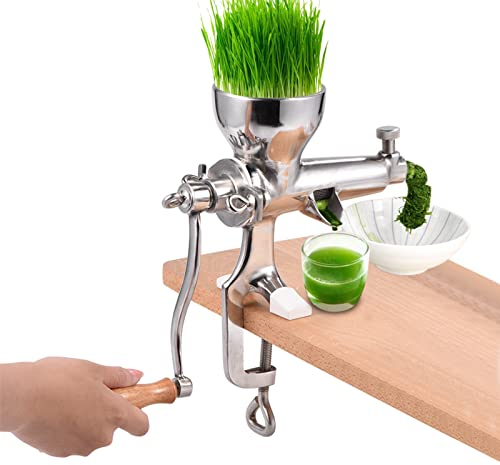Manual Wheatgrass Juicer, Stainless Steel Wheatgrass Extractor, Tabletop Clamp Manual Juicer Extractor Hand Crank Wheatgrass Grinder Fruit Vegetables Squeezer for Ginger Celery