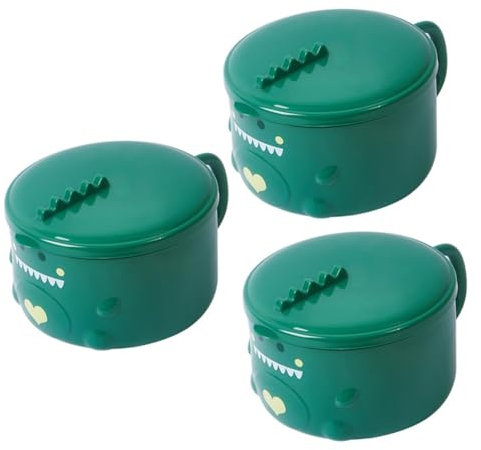 Cabilock 3 Pièces Bol De Nouilles Instantanées Fruit Bol Dinosaure Avec Couvercle Conteneur De Céréales Bols De Nouilles Tasses à Soupe Pâtes Au Micro-ondes Salade Émail Mélanger Pp Bureau