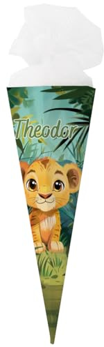 Striefchen® bedruckte Schultüte für Jungen mit verschiedenen Motiven zur Auswahl, 2 Größen, personalisiert mit Wunschname (Löwenbaby 80 cm)