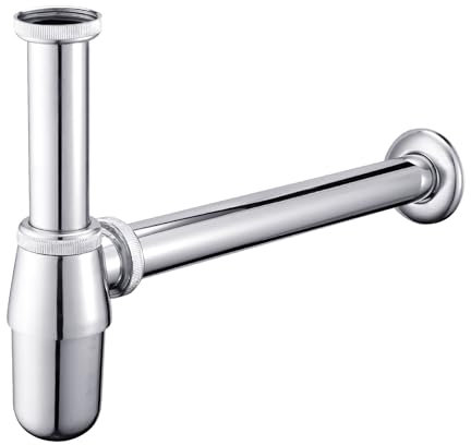Round Bottle Trap Basin Waste Trap Height Adjustable P-Trap 1 1/4 x 32 mm Universal Deodorant Trap Chrome Odor Trap Adjustable Height & Outlet Plumbing Drain Tube for Bathroom Sink & Washbasin