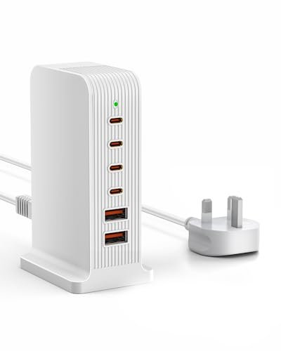 LEENFAER USB C Charger 6 Port,55W Multiport USB Tower Fast Charging Station for Travel, tablet, mobile phone, fan, humidifier(white)