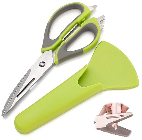 Küchenschere, Koch Schere, Geflügelschere aus Edelstahl, Scharfe Klingenschere, Multifunktions Schere, Hergestellt aus Hochwertigem Edelstahl, Geeignet für Fleisch, Huhn und Gemüse(Green)