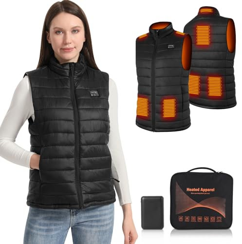 Amiable Heated Vest for Women, Heated Gilet Womens with Battery, Heated Jacket Electric Heated Body Warmer for Women, 8 Heating Zone 3 Heating Setting Heated Clothing for Outdoor Skiing - L