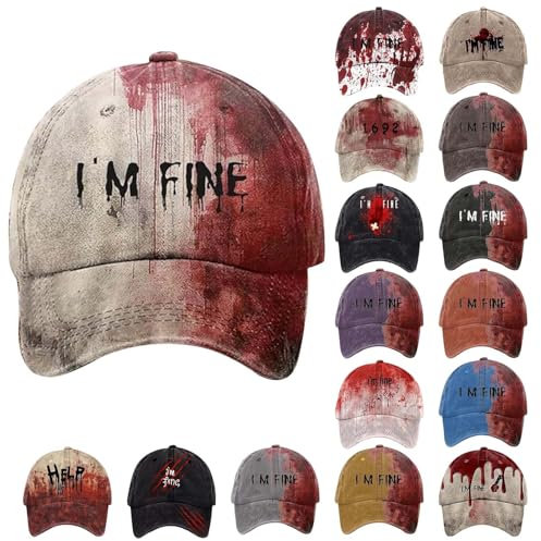I'm Fine, Cap Herren Damen Halloween Blutspritzer Printed Basecap Horror Blutige Kappe Baseball Cappy Sommer Unisex Party Caps Blau