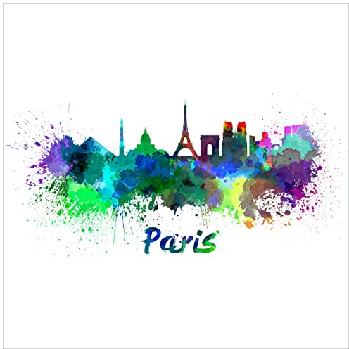 Wallario Glasbild Städte als Aquarell - Skyline von Paris - 55 x 55 cm Wandbilder Glas in Premium-Qualität: Brillante Farben, freischwebende Optik