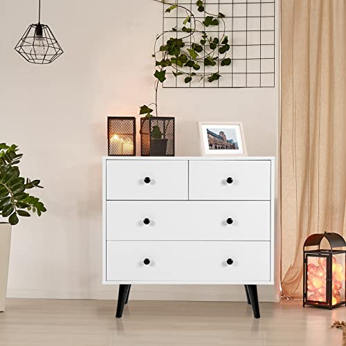 GIANTEX Kommode Sideboard Weiß mit 4 Schubladen | Wohnzimmerschrank Anrichte Schrank Aufbewahrungsschrank Buffetschrank Modern Beistellschrank Seitenschrank Holz 80x39,5x77 cm