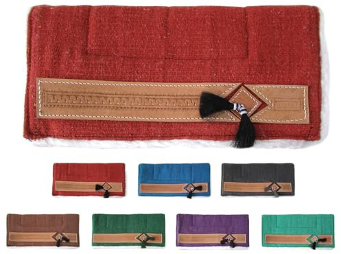 NETPROSHOP Pony Western Pad mit weichem Webfell und Lederverzierung, Rückenlänge ca. 62 cm, Farbe:Kaminrot