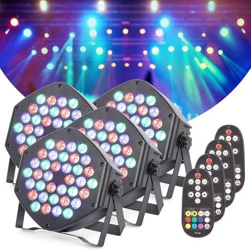 Litake 4PCS LED Strahler Akku, Wiederaufladbar Par Licht RGB 36 LED Partylicht 7 Beleuchtung Modi Bühnenbeleuchtung Flexible Fernbedienung DMX Steuerung für DJ Disco Party Bar Halloween Weihnachten