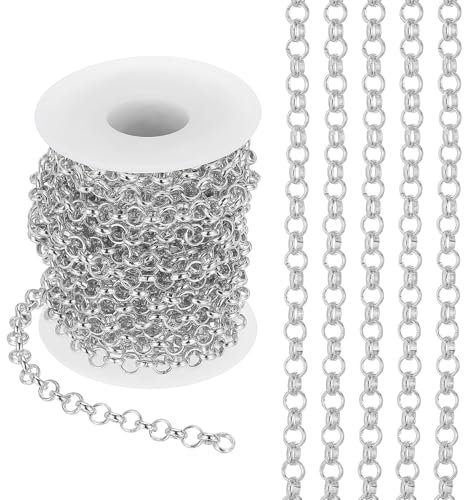PATIKIL 16.4Ft Circle Link Chain, 6mm Chain Roll Curb Chain Jewelry Making Links Spool Metal Craft Chain Necklace Chains for DIY Making Accessories Necklace Bracelet Earring, Silver