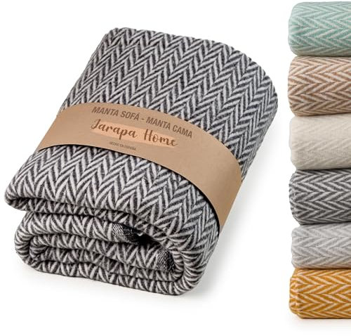 Plaid canapé élégant et durable, couverture multiusos pour lit et canapé, plaid grande taille, jeté de canapé en 100% coton, idéal pour l’hiver et l’automne (Gris Foncé, 230x260 cm)