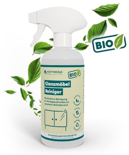 HOTREGA BIO Möbelreiniger 500ml | Streifenfrei mit Anti-Finger-Print Effekt | Für Hochglanzmöbel & Fronten Glas Kunststoff Edelstahl | Made in Germany