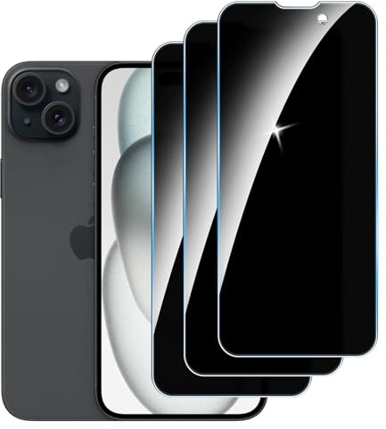 【3 Piezas】 Protector Pantalla Privacidad para iPhone 14 Pro Max/iPhone 15/16 Plus ,Cristal Templado Anti Espía,Anti-Espía Vidrio Película,9H Dureza,Anti-Arañazo,Sin Burbujas,Privacy Screen Protector