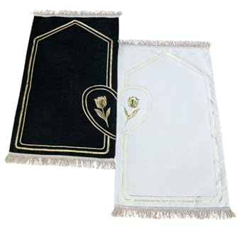 ihvan online Muslimischer Gebetsteppich für Paare, Weich Seccade Set für Frauen & Männer, Gebetsperlen, Islamische Geschenke für Ramadan Eid Valentinstag, Rosen Gemustert Prayer Mat