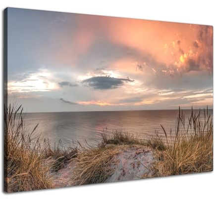 Via Artis Leinwandbild - 120x80 cm XXL Format - Premium Wandbilder für Wohnzimmer & Schlafzimmer - Strand Meer Maritim Küste - Düne im Abendrot