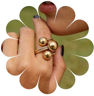 Cybche Boho Runde Kugeln Ring Gold Kugel Fingerring Kugel Geschichtet Ring Kugel Offener Ring Kugel Aussage Ring Einstellbar Offener Ring Schmuck Für Frauen