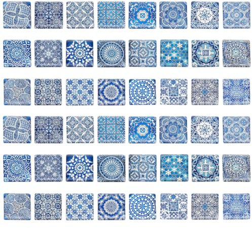 PH PandaHall 24 Styles Quadratisch Mosaik Cabochons, 48pcs 25mm Blume Mosaik Kacheln Bedruckte Glas-Cabochons Glas-Kuppel-Cabochons für Crafts Foto Cameo Anhänger Ohrring