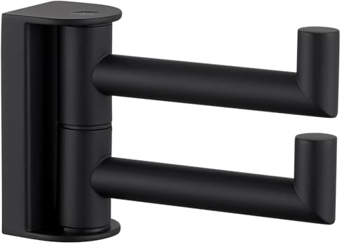 APLusee Swivel Towel Hook for Bathrooms with 2 Rotating Arms, Matte Black