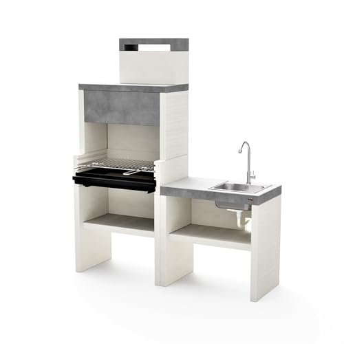 TUOZI - PACK 14 VENIT FLEX – COCINA DE EXTERIOR VENIT FLEX PLUS HOTTE – Barbacoa Modular con Parrilla de Acero Inoxidable y Fregadero (156 x 47 x 185 cm)