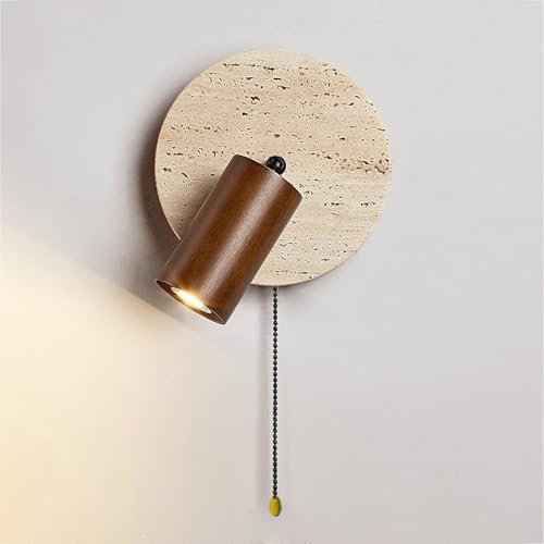TOKTOP Applique Murale en Travertin Jaune Naturel avec Interrupteur, Vintage Intérieure Lampe Murale Orientable Spot Mural pour Chambre Salon Couloir, Lumière Chaude 3000K