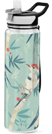miaozhen Woodpecker - Botella de agua ligera para niños con asa aislada al vacío para viajes, camping, bicicleta, termo de 20 onzas para agua fria