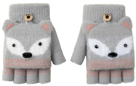Kinder Winter Fäustlinge mit Knopf Klappe 4-8 Jahre Jungen Mädchen Halbfinger Handschuhe mit Flip Top Warme Plüschfutter Fingerlose Handschuhe Strickhandschuhe Winterhandschuhe Fünf Finger Fäustlinge