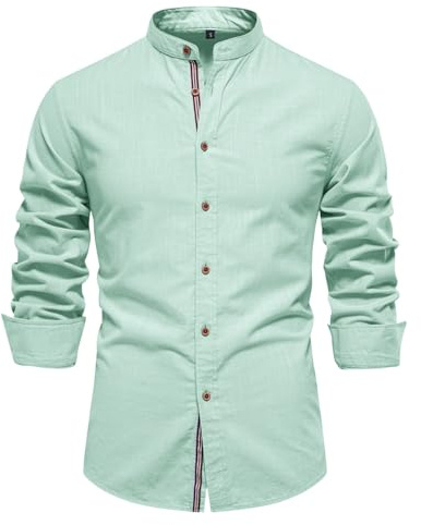 Chemise Homme Manches Longues- Blouse De Travail Col Mao Couleur Unie Décontractée Coupe Slim Chic Classique Confortable Passe-Partout d'affaires Haut Repassage Facile Automne Streetwear