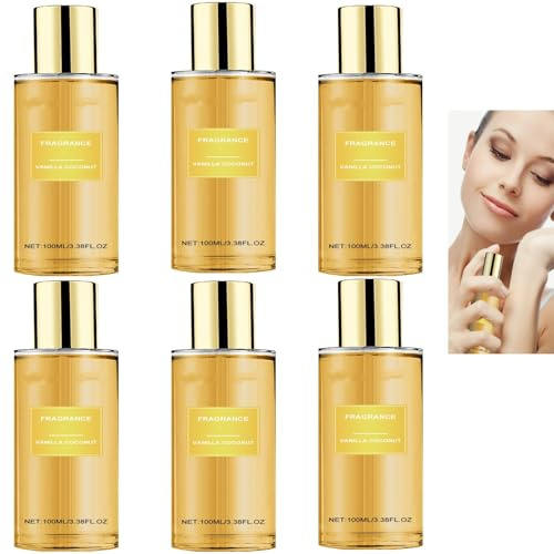 Vanille-Kokosnuss-Duftspray, langanhaltendes Haar- und Körperparfümspray für Frauen, langanhaltender frischer Vanilleduft, macht das Haar glatt, feuchtigkeitsspendende Reisegröße, sanft (6PCS)