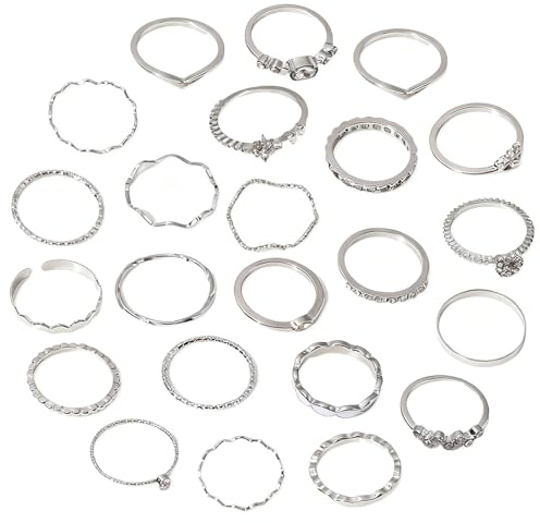 MLPKOI 23 Pcs Silber Ringe für Frauen, Minimalistisch Daumenring Set Stapelbarer Knuckle Ringe Boho Midi Ringes Schmuck für Damen Mädchen