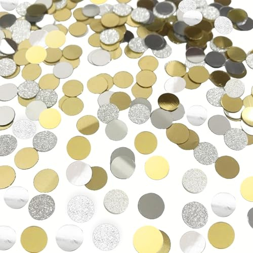 Whimzey 6000 Stück Glitzer Konfetti Gold Silber, 8mm Konfetti Geburtstag, Rund Streudeko Tischdeko Hochzeit,Golden Confetti für Geburtstag,Hochzeit,Silvester,Taufe,Karneval,Weihnachtenparty Dekoration