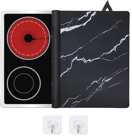 VeftBltrem Induction Hob Protector Mat, 62x53cm Electric Hob Cover to Protect from Scratches, Electric Glass Hob Cover with Hook for Extra Work and Storage Space(Marble)