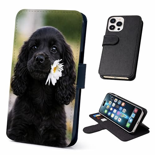 Speaking of Gifts Cocker Spaniel Wallet Phone Case Flip Cover Compatible with iPhone SE 7 8 X XR 11 12 13 14 15 16 16E 17 Plus Mini Pro Max – Faux Leather Dog Lover Gift, Adorable Daisy Flower
