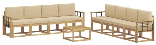 vidaXL Outdoor-Sofagarnitur mit Kissen 9 pcs Weiß und Beige, Moderner Garten-Sofaset, stilvolle Sitzgelegenheit, Akazie Holz Möbel, bequemer Lounge, wetterfest