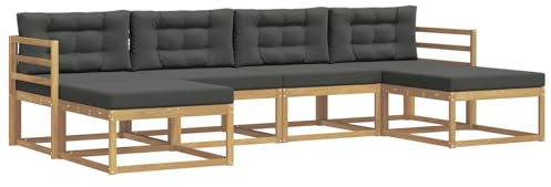 vidaXL Outdoor-Sofagarnitur mit Kissen 6 pcs Weiß und Anthrazit, Moderne Akazien-Gartenmöbel, wetterfester Sofa-Set, stylische Sitzgelegenheit für Terrasse und Pool