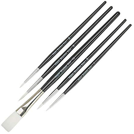 Major Brushes Synthetic Sable Round Brushes with 1/2 inch Flat Brush - Set of 5