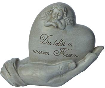 KLP Grabschmuck Herz in Hand Spruch Engel Grabstein Gedenkstein Grabdeko Deko Figur