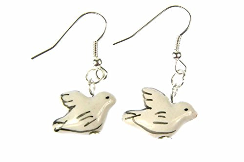 Miniblings Tauben Ohrringe Taubenohrringe Brieftauben Vogel Porzellan Post weiß - Handmade Modeschmuck I Ohrhänger Ohrschmuck versilbert